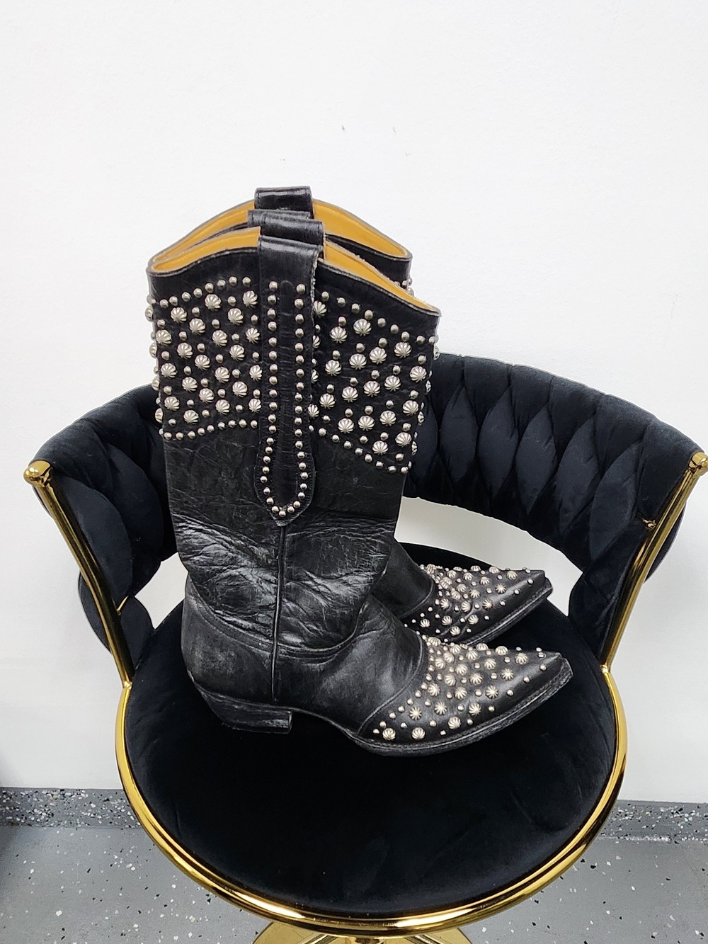 Old Gringo Leigh Anne Black Studded Leather Cowboy Boots Size 8 - Picture 4 of 6